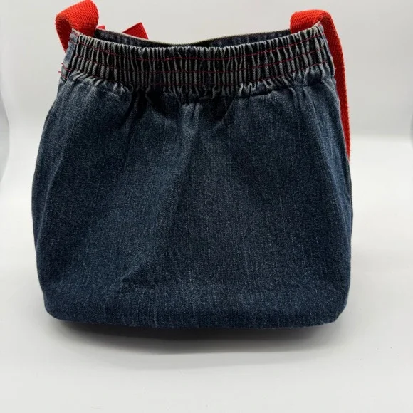 Handmade Denim‎ Jean Purse Red Trim Bow Accent Snap Closure - Picture 3 of 14